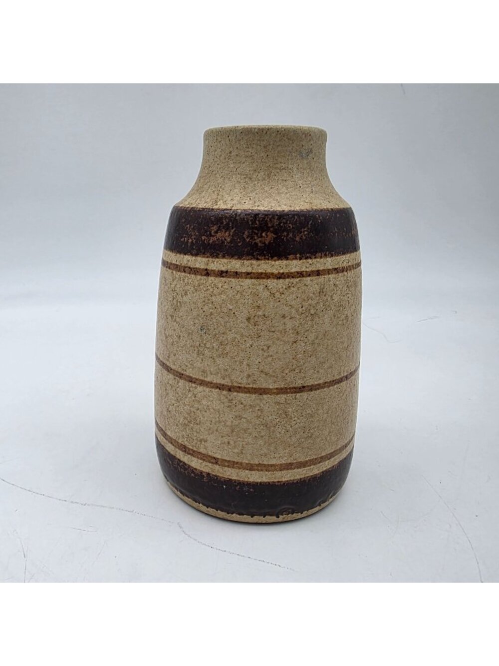Ceramic Vase With Brown Stripes 1970s Boho Style 6" Vintage